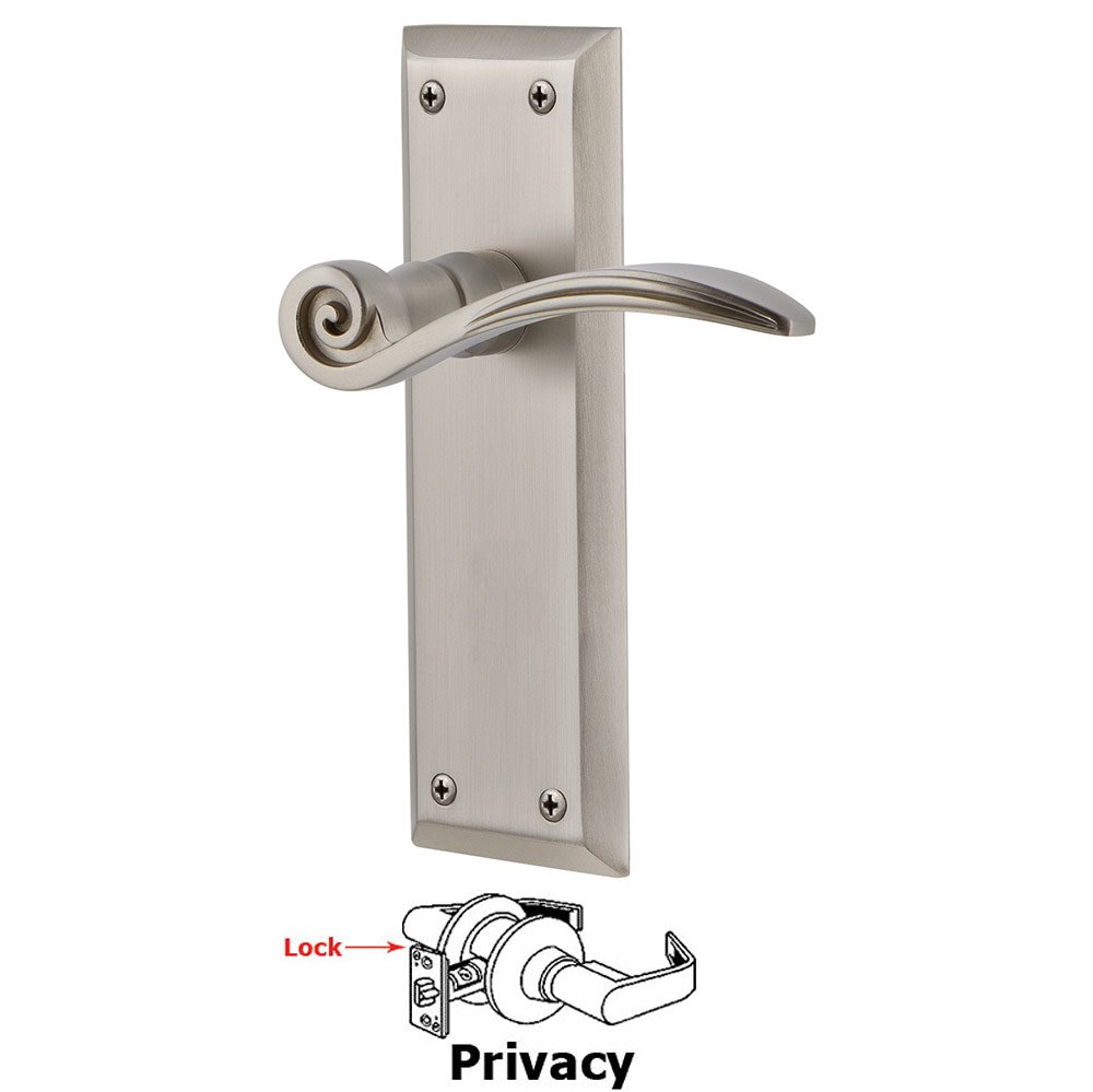 New York Plate Privacy Swan Lever in Satin Nickel