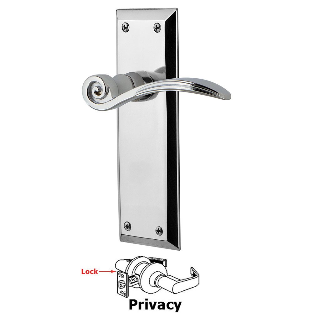 New York Plate Privacy Swan Lever in Bright Chrome
