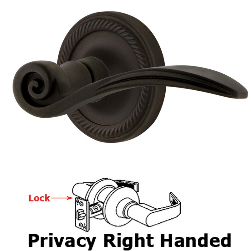 Rope Rose Privacy Right Handed Swan Lever in Oil-Rubbed Bronze