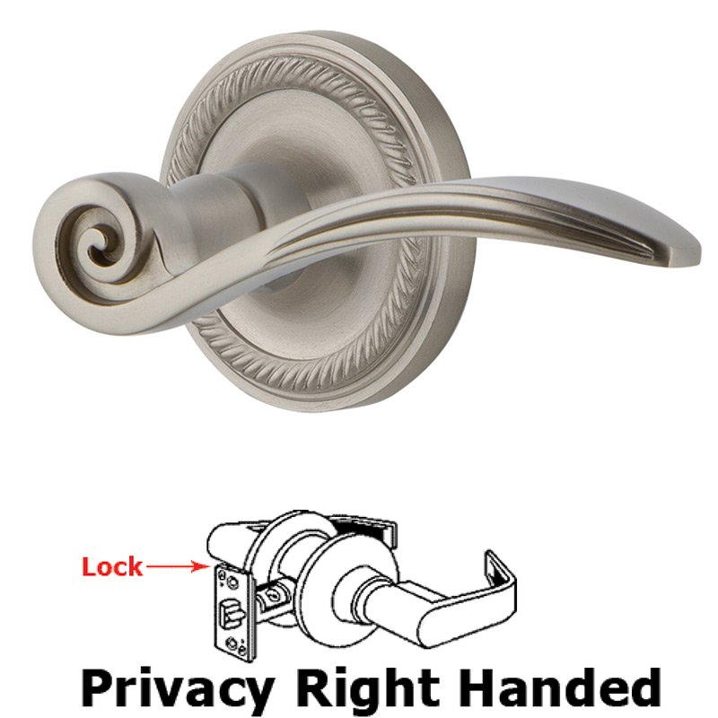 Rope Rose Privacy Right Handed Swan Lever in Satin Nickel