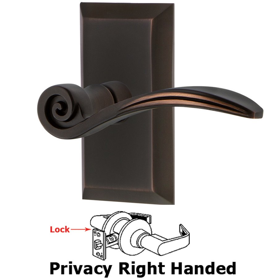 Studio Plate Privacy Right Handed Swan Lever in Timeless Bronze