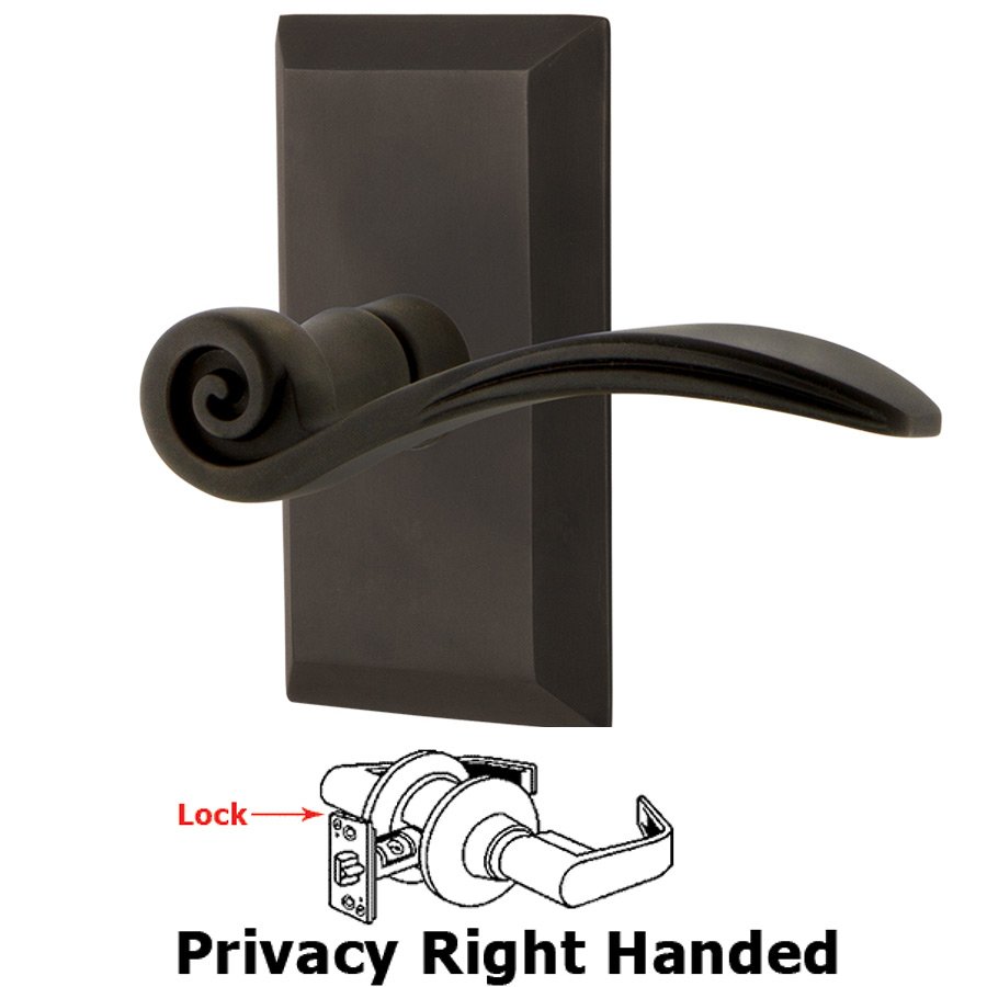 Studio Plate Privacy Right Handed Swan Lever in Oil-Rubbed Bronze