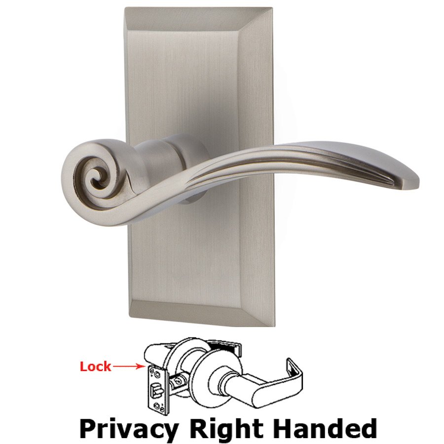 Studio Plate Privacy Right Handed Swan Lever in Satin Nickel