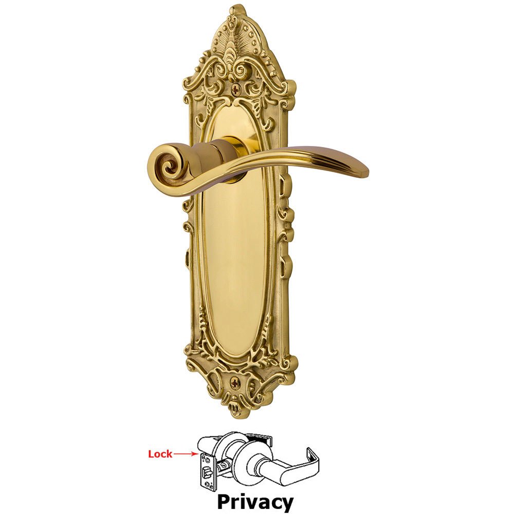 Victorian Plate Privacy Swan Lever in Polished Brass