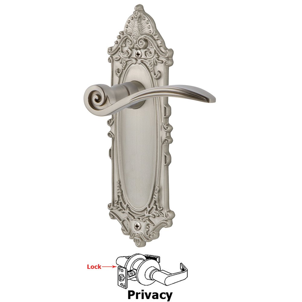 Victorian Plate Privacy Swan Lever in Satin Nickel