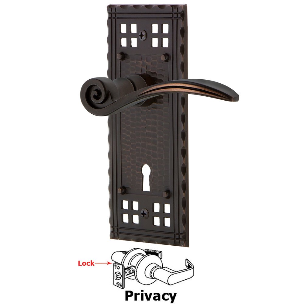 Craftsman Plate Privacy with Keyhole and  Swan Lever in Timeless Bronze