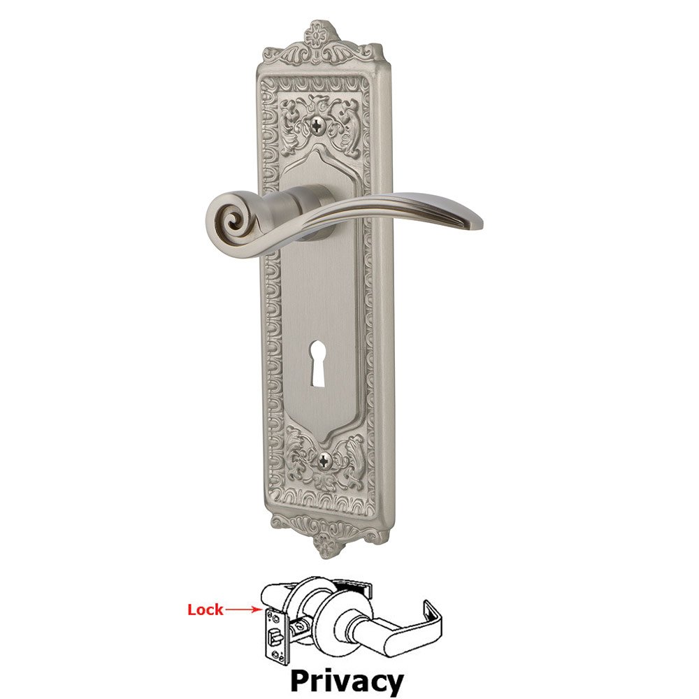 Egg & Dart Plate Privacy with Keyhole and  Swan Lever in Satin Nickel