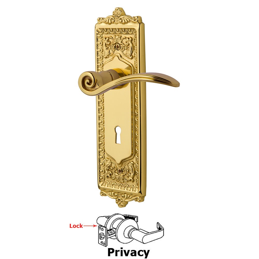 Egg & Dart Plate Privacy with Keyhole and  Swan Lever in Unlacquered Brass