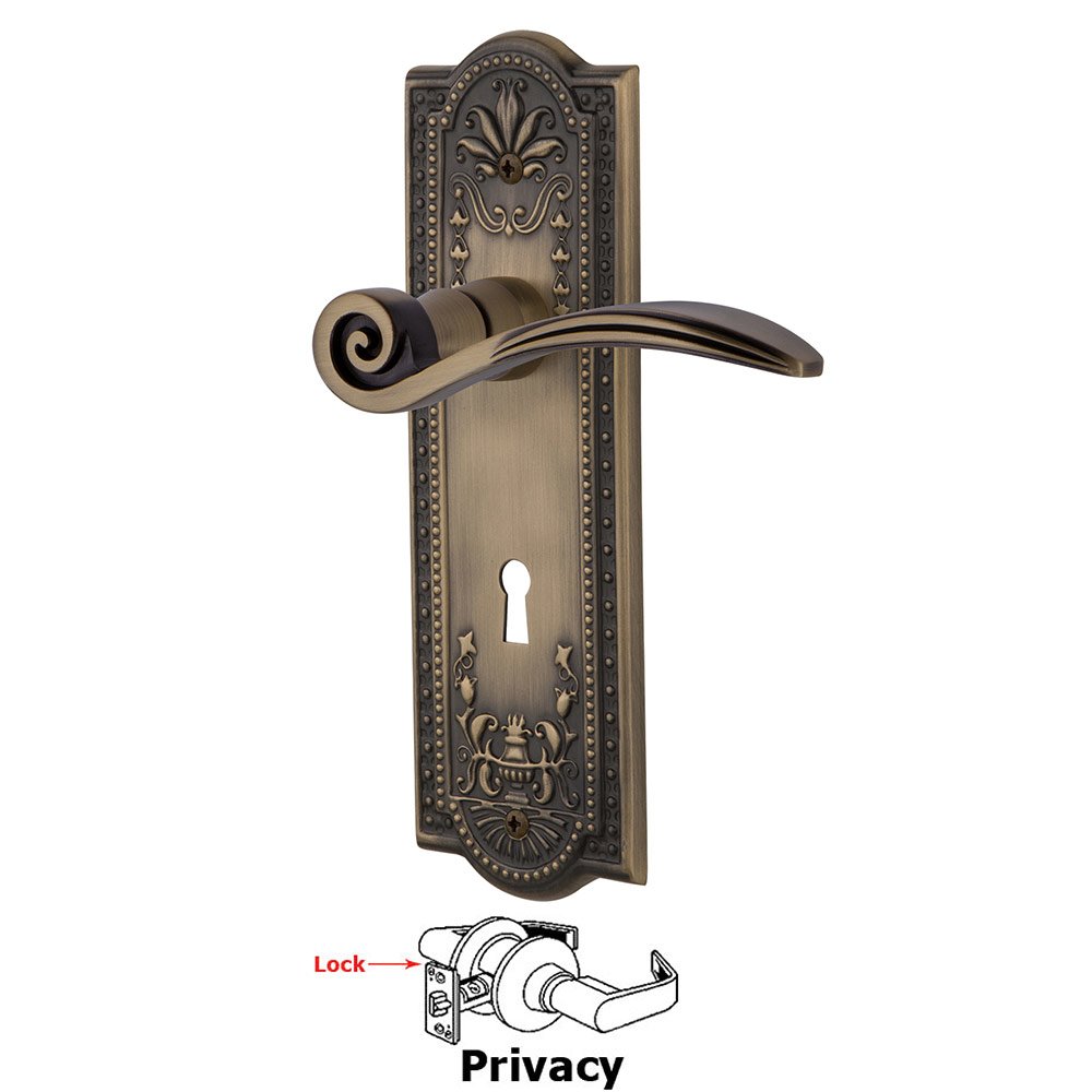 Meadows Plate Privacy with Keyhole and  Swan Lever in Antique Brass