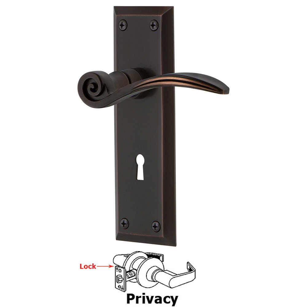 New York Plate Privacy with Keyhole and  Swan Lever in Timeless Bronze