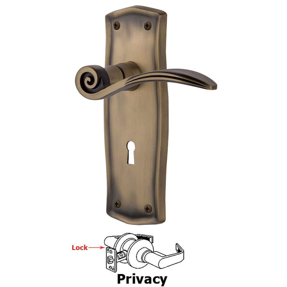 Prairie Plate Privacy with Keyhole and  Swan Lever in Antique Brass