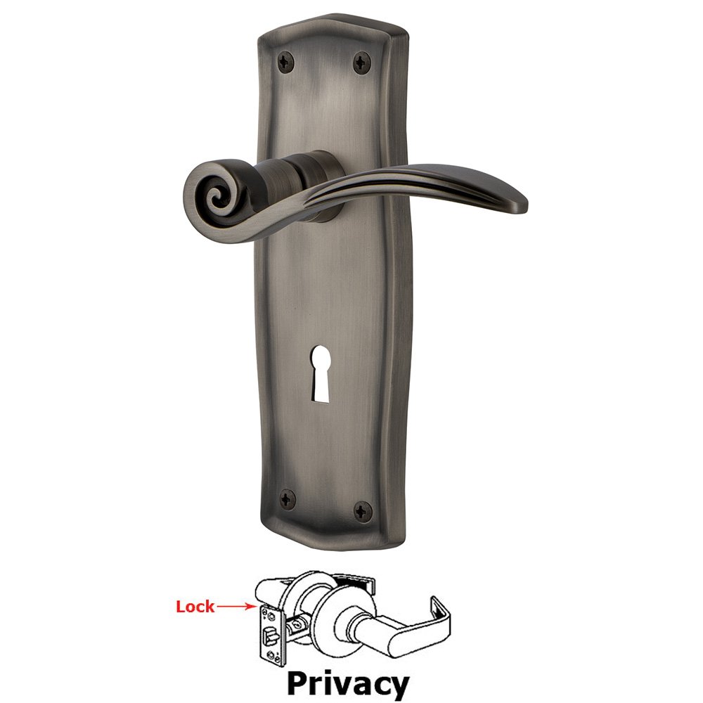 Prairie Plate Privacy with Keyhole and  Swan Lever in Antique Pewter