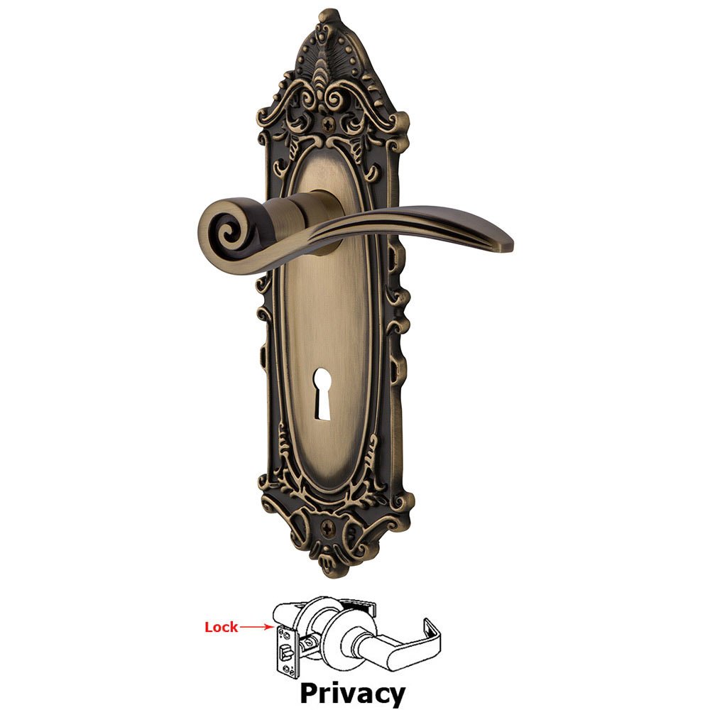 Victorian Plate Privacy with Keyhole and  Swan Lever in Antique Brass