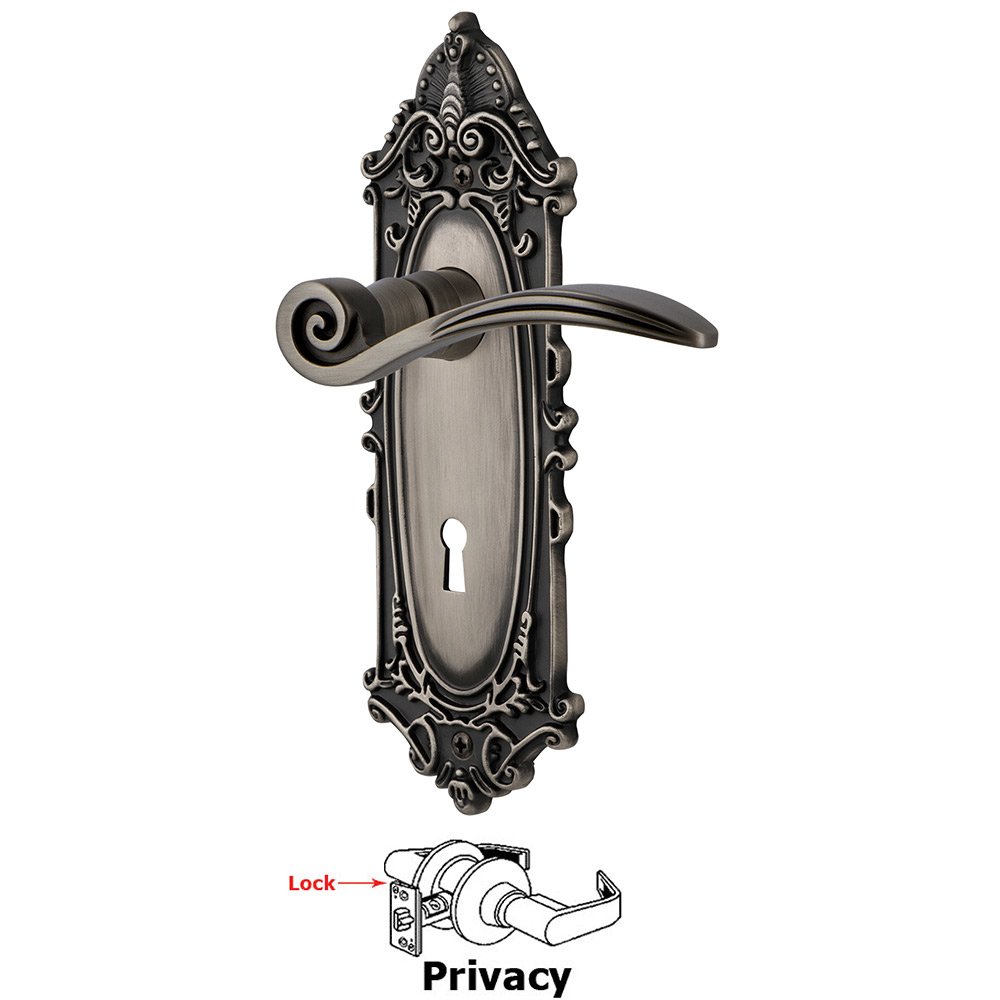 Victorian Plate Privacy with Keyhole and  Swan Lever in Antique Pewter