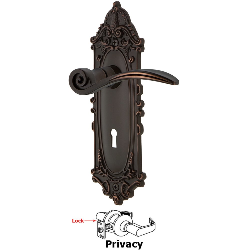 Victorian Plate Privacy with Keyhole and  Swan Lever in Timeless Bronze