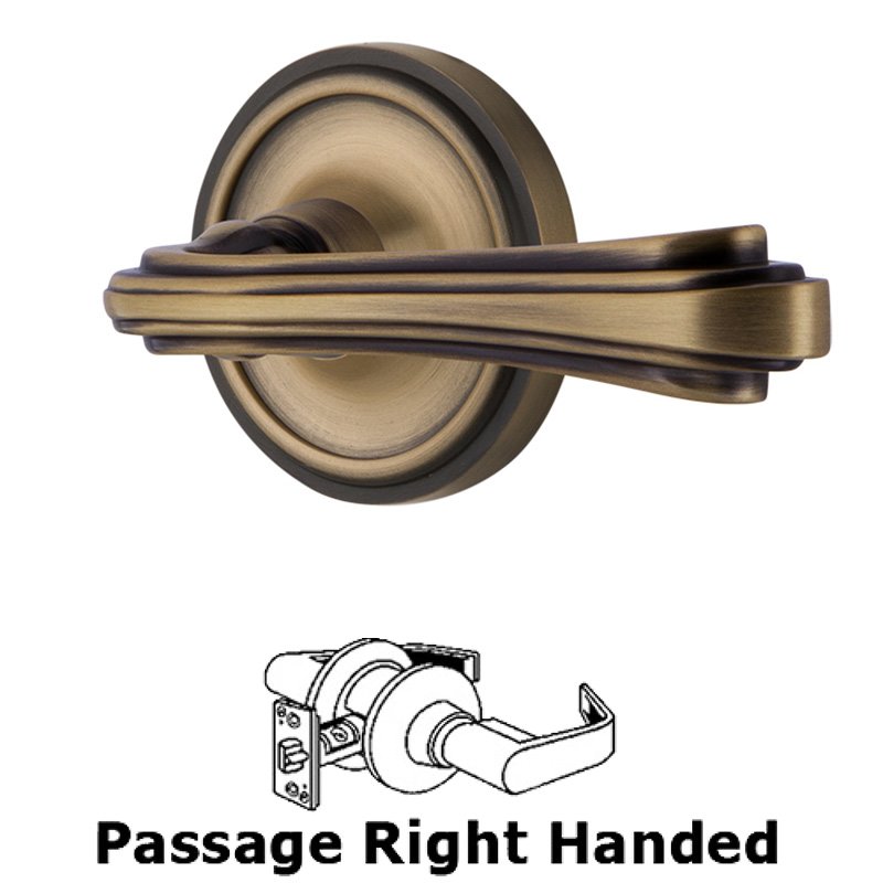 Classic Rose Passage Right Handed Fleur Lever in Antique Brass