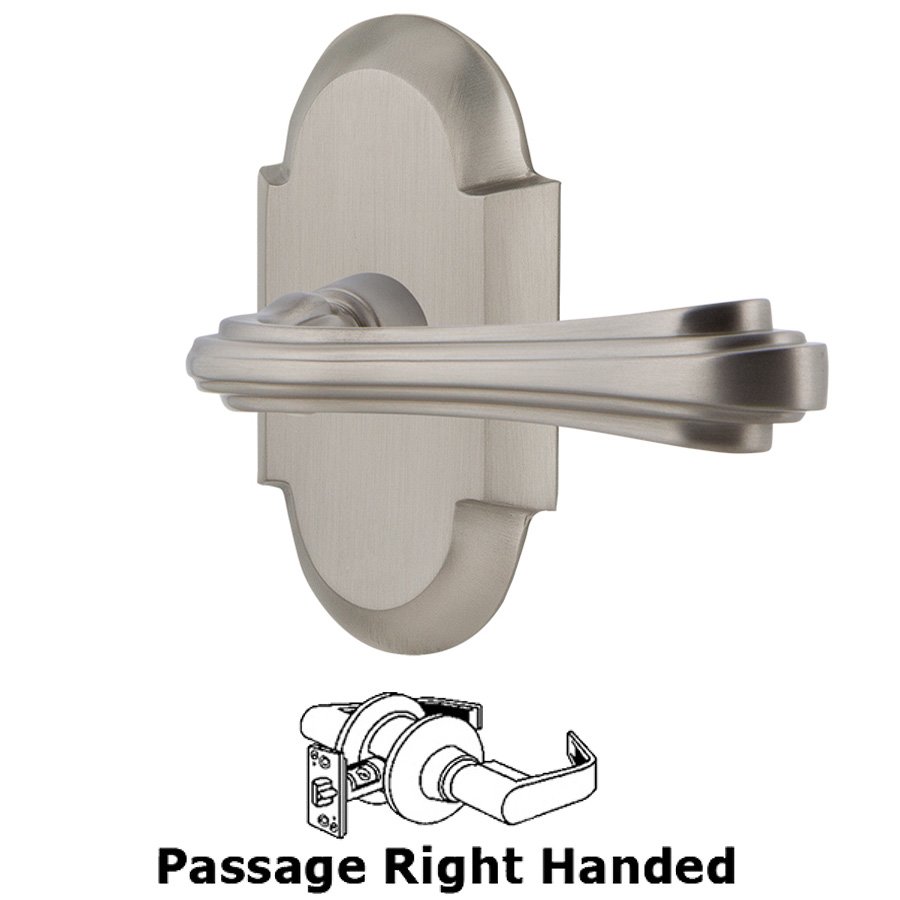 Cottage Plate Passage Right Handed Fleur Lever in Satin Nickel
