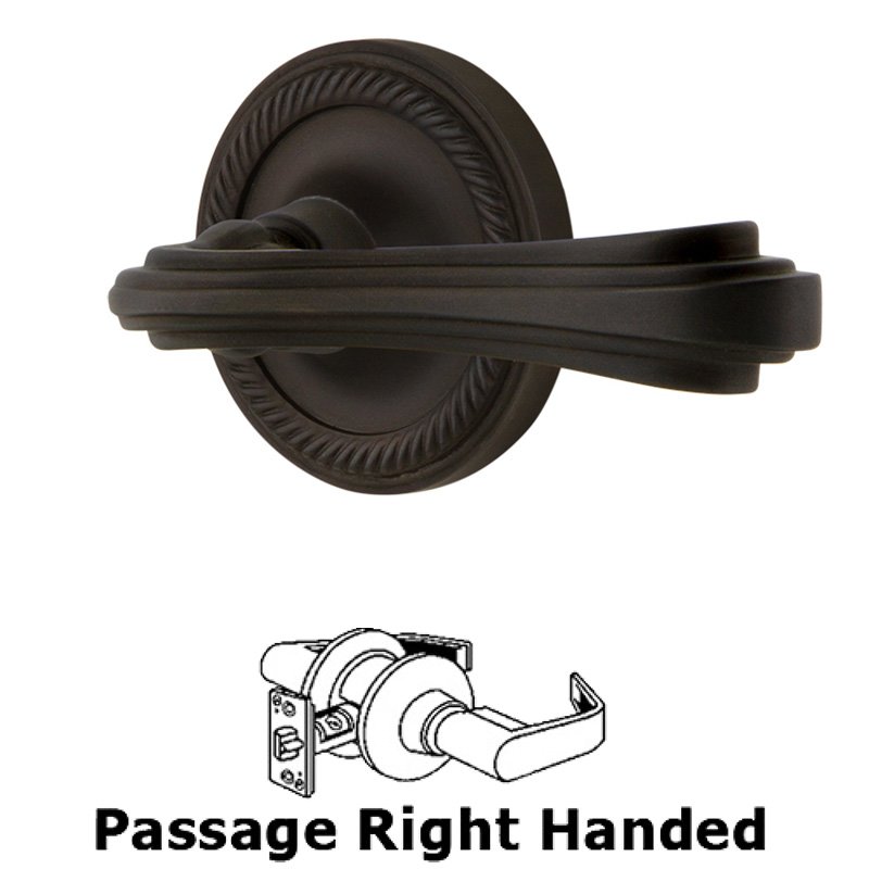 Rope Rose Passage Right Handed Fleur Lever in Oil-Rubbed Bronze