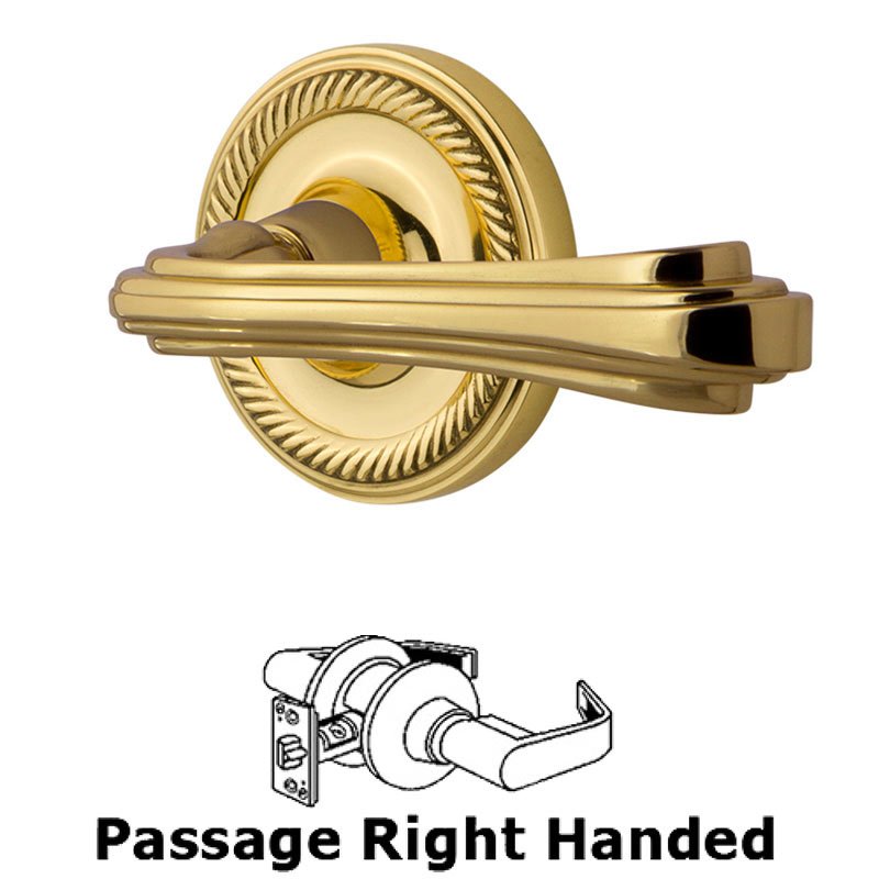 Rope Rose Passage Right Handed Fleur Lever in Polished Brass