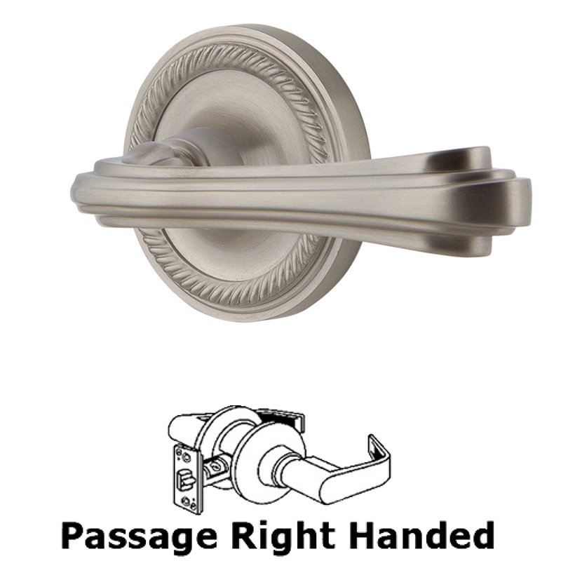 Rope Rose Passage Right Handed Fleur Lever in Satin Nickel