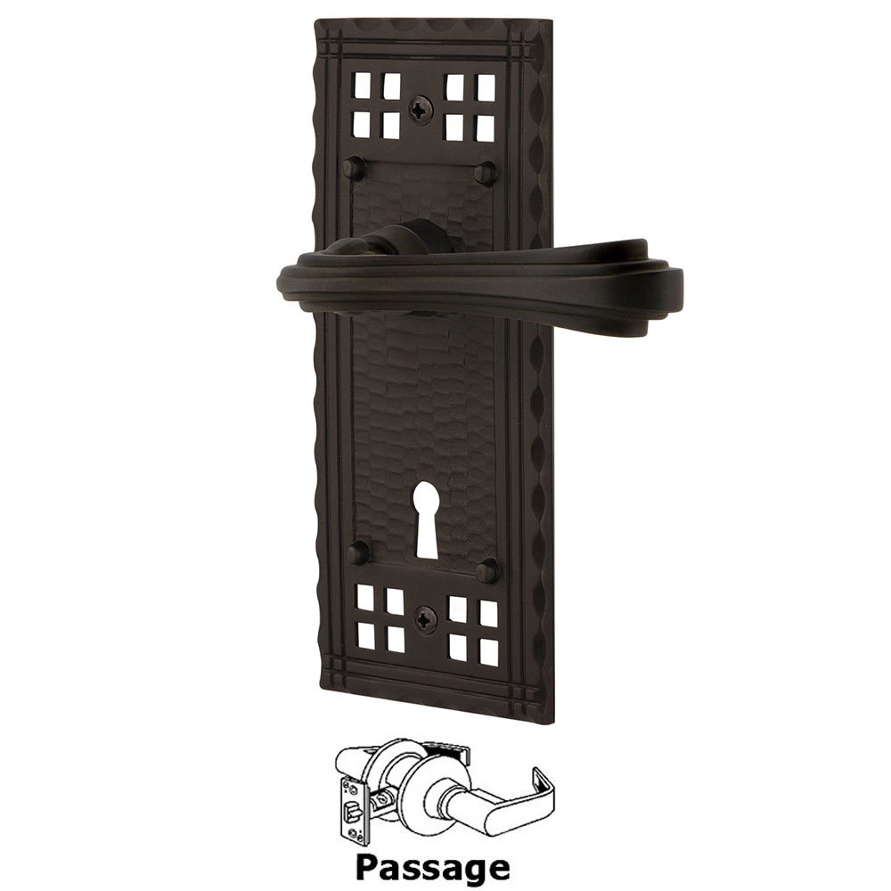 Craftsman Plate Passage with Keyhole and  Fleur Lever in Oil-Rubbed Bronze