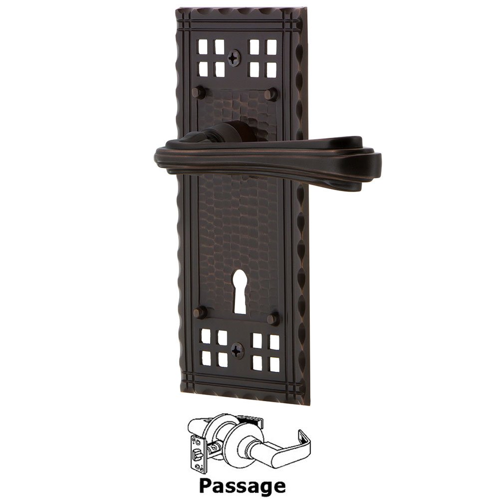Craftsman Plate Passage with Keyhole and  Fleur Lever in Timeless Bronze