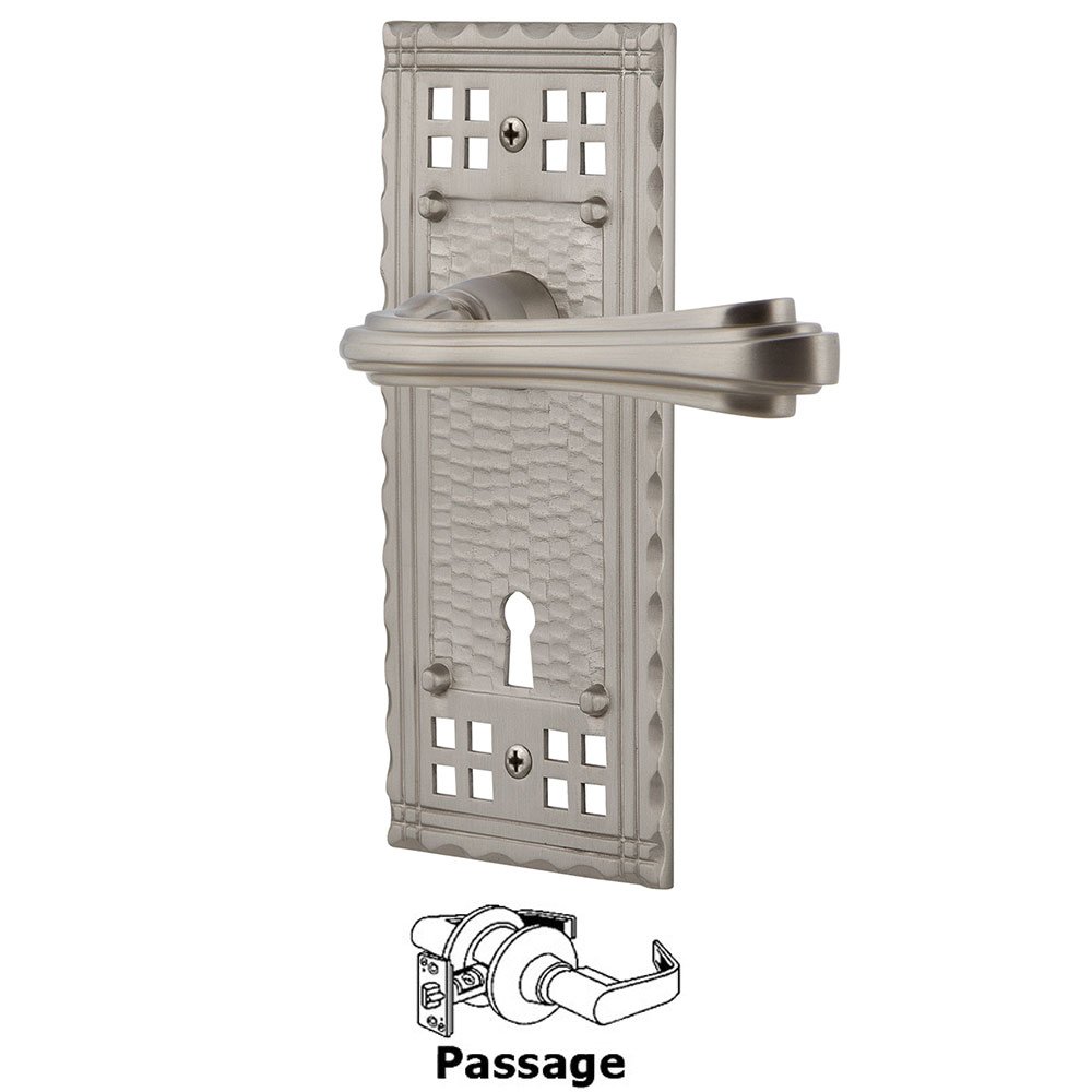 Craftsman Plate Passage with Keyhole and  Fleur Lever in Satin Nickel