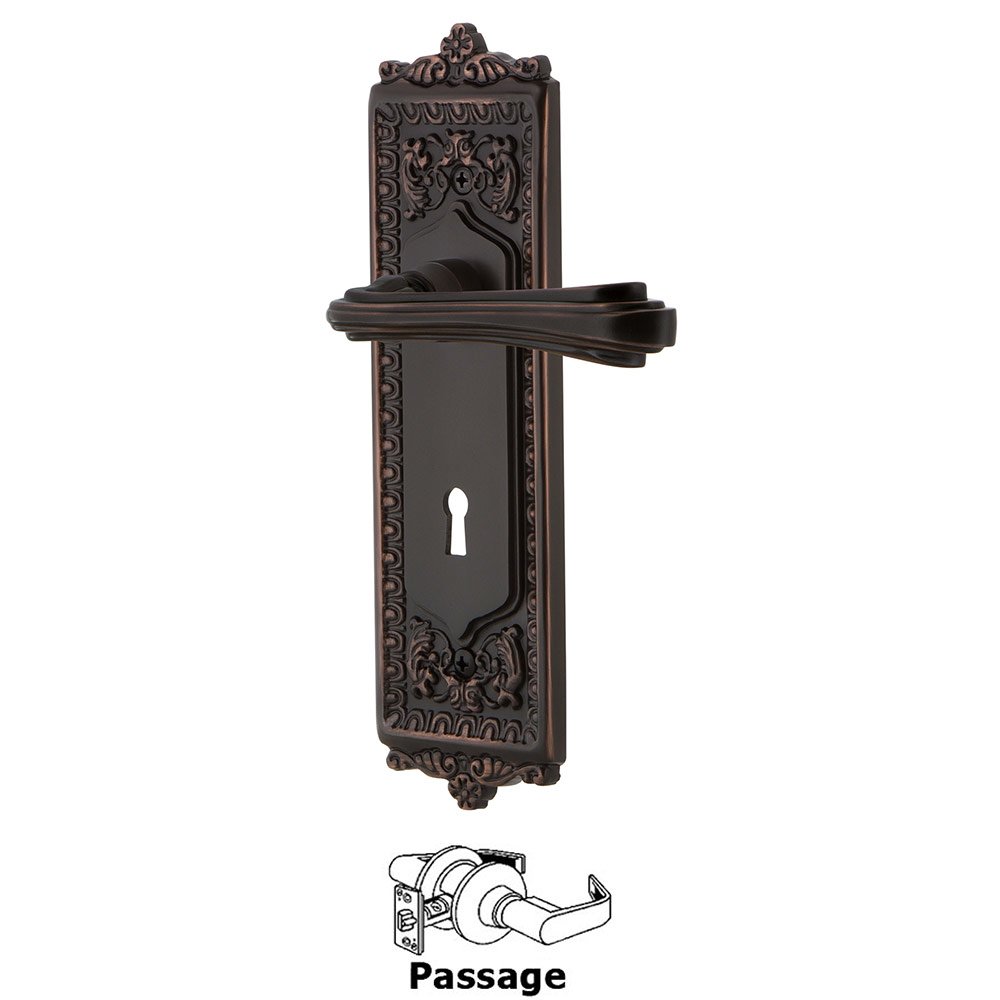 Egg & Dart Plate Passage with Keyhole and  Fleur Lever in Timeless Bronze