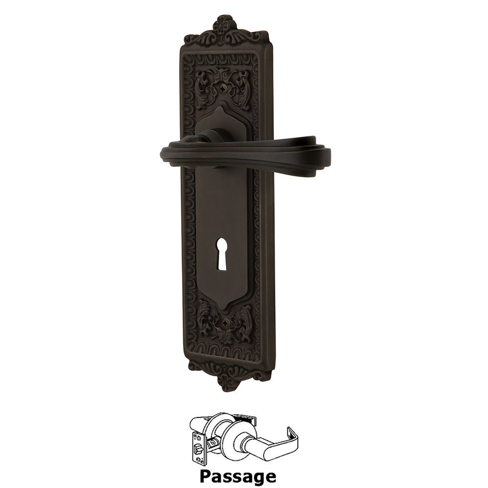Egg & Dart Plate Passage with Keyhole and  Fleur Lever in Oil-Rubbed Bronze