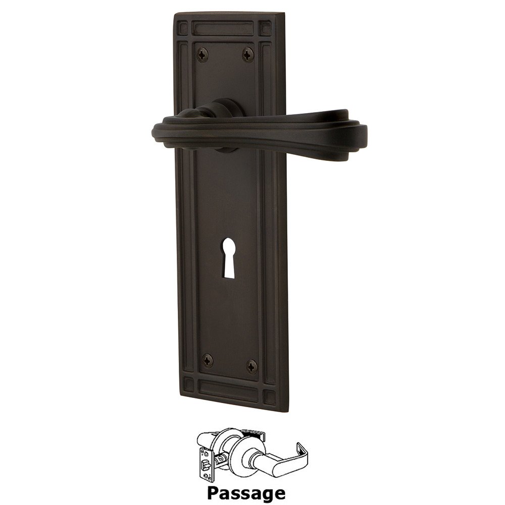 Mission Plate Passage with Keyhole and  Fleur Lever in Oil-Rubbed Bronze