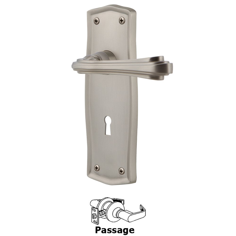 Prairie Plate Passage with Keyhole and  Fleur Lever in Satin Nickel