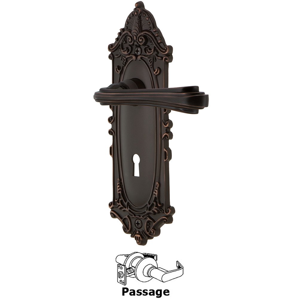 Victorian Plate Passage with Keyhole and  Fleur Lever in Timeless Bronze