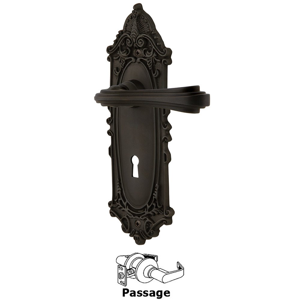 Victorian Plate Passage with Keyhole and  Fleur Lever in Oil-Rubbed Bronze