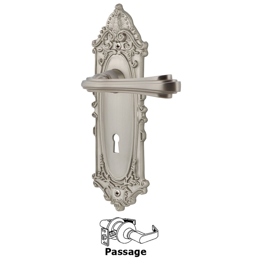 Victorian Plate Passage with Keyhole and  Fleur Lever in Satin Nickel