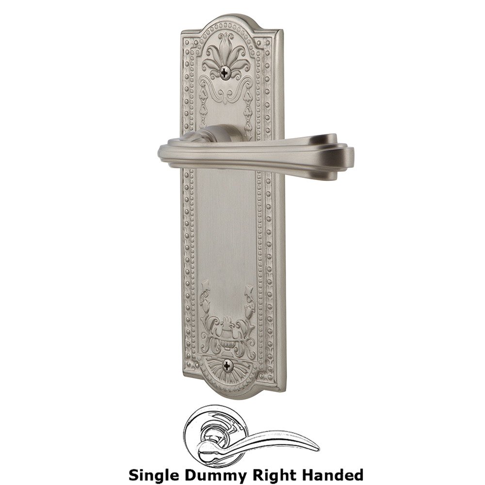 Meadows Plate Single Dummy Right Handed Fleur Lever in Satin Nickel