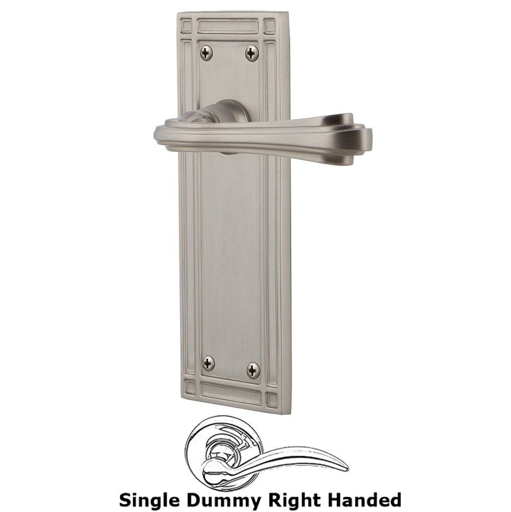 Mission Plate Single Dummy Right Handed Fleur Lever in Satin Nickel