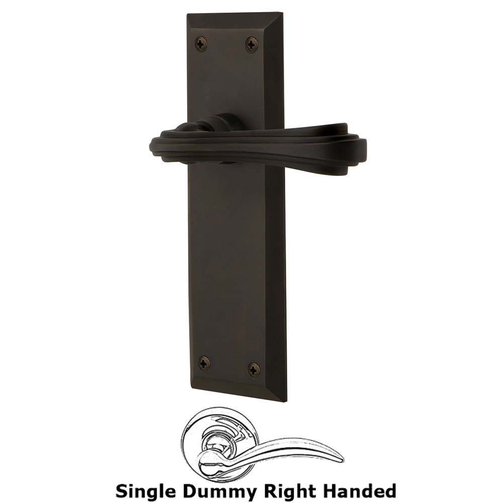 New York Plate Single Dummy Right Handed Fleur Lever in Oil-Rubbed Bronze