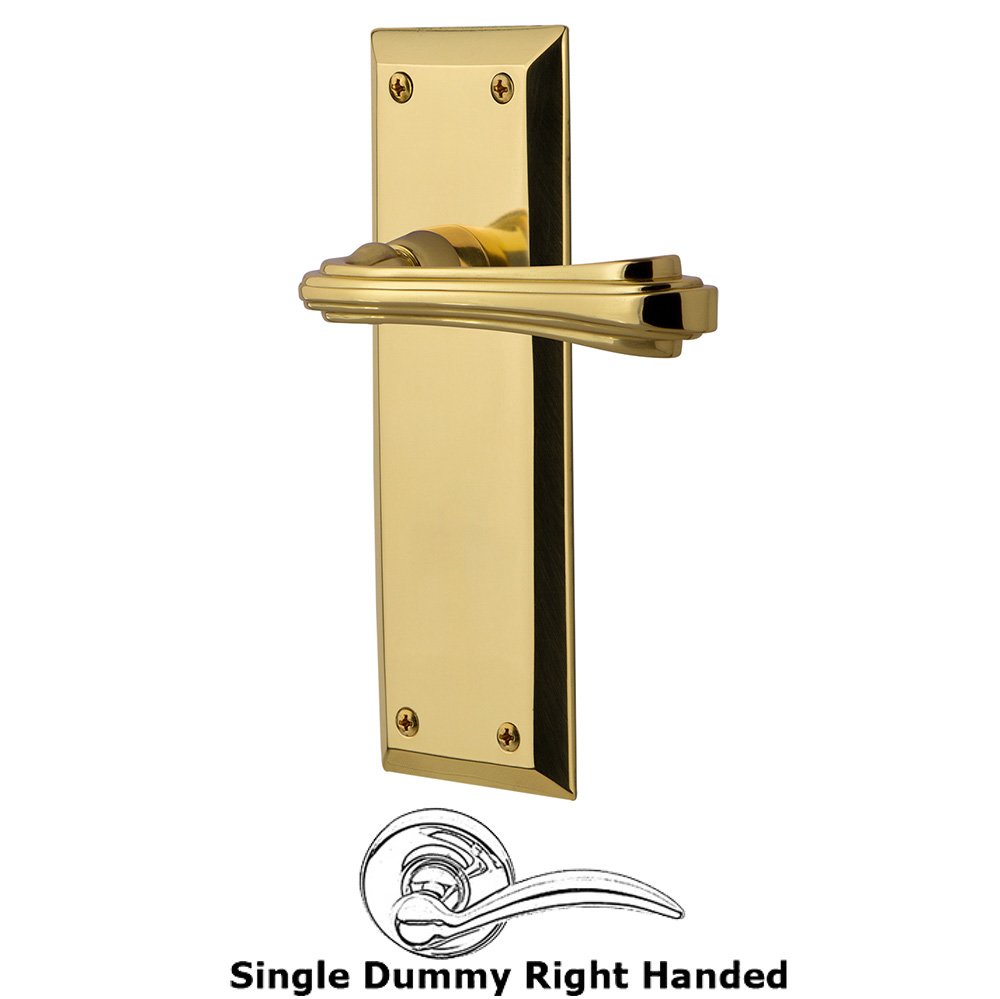 New York Plate Single Dummy Right Handed Fleur Lever in Polished Brass