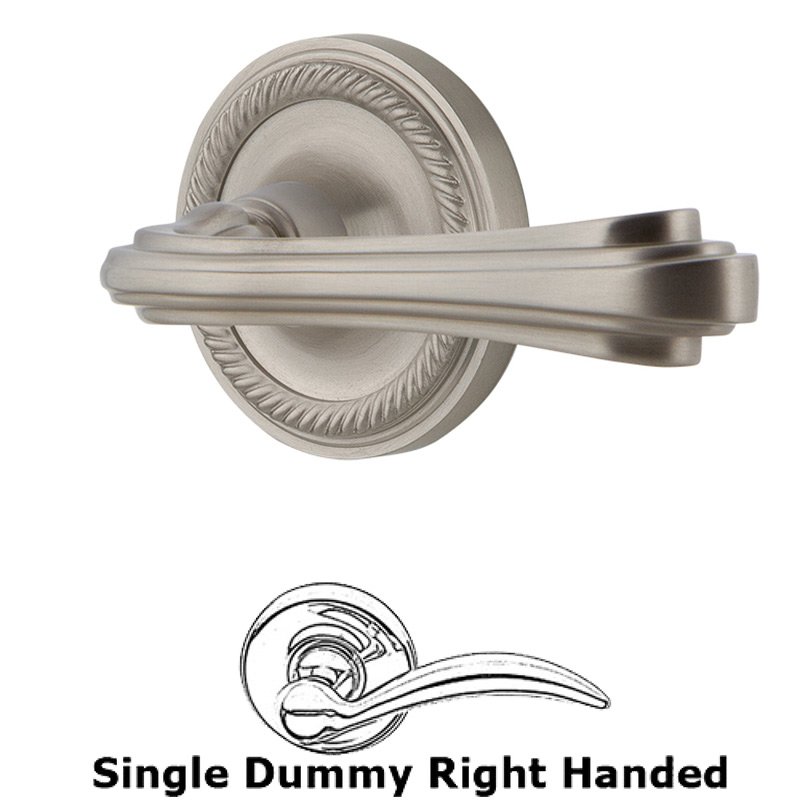 Rope Rose Single Dummy Right Handed Fleur Lever in Satin Nickel
