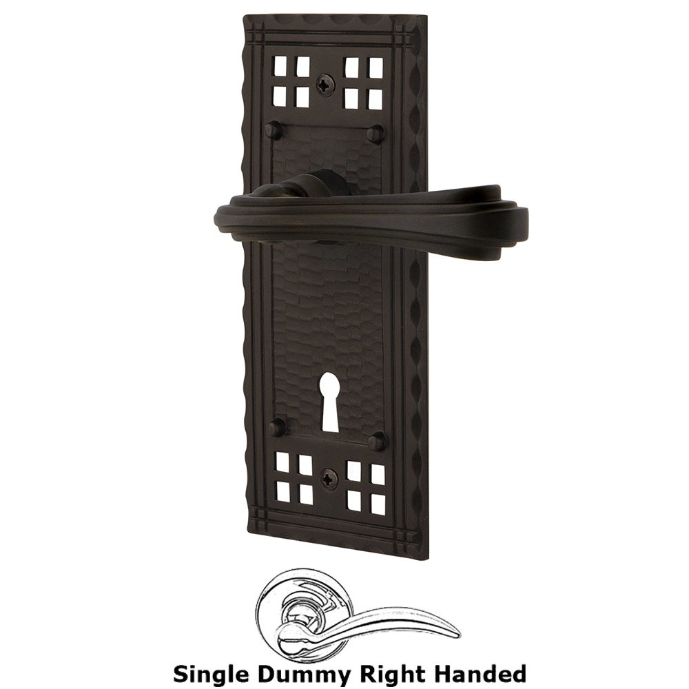Craftsman Plate Single Dummy with Keyhole Right Handed Fleur Lever in Oil-Rubbed Bronze