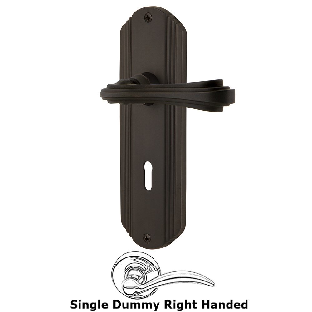 Deco Plate Single Dummy with Keyhole Right Handed Fleur Lever in Oil-Rubbed Bronze