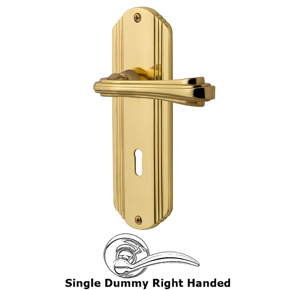 Deco Plate Single Dummy with Keyhole Right Handed Fleur Lever in Polished Brass