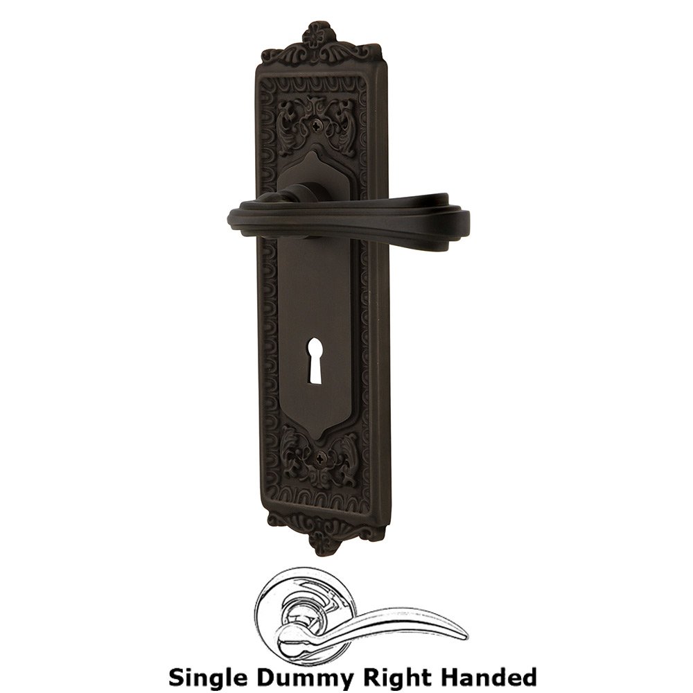 Egg & Dart Plate Single Dummy with Keyhole Right Handed Fleur Lever in Oil-Rubbed Bronze
