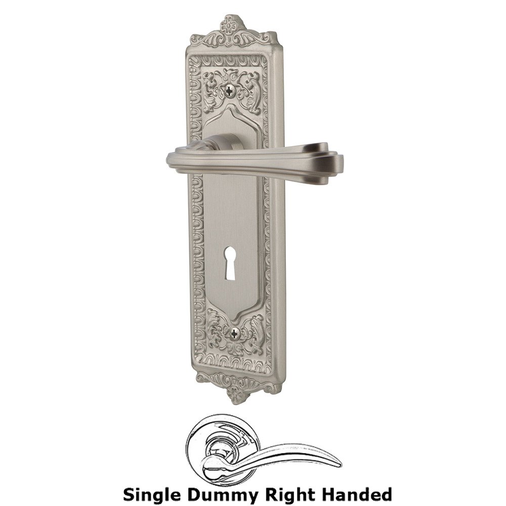 Egg & Dart Plate Single Dummy with Keyhole Right Handed Fleur Lever in Satin Nickel