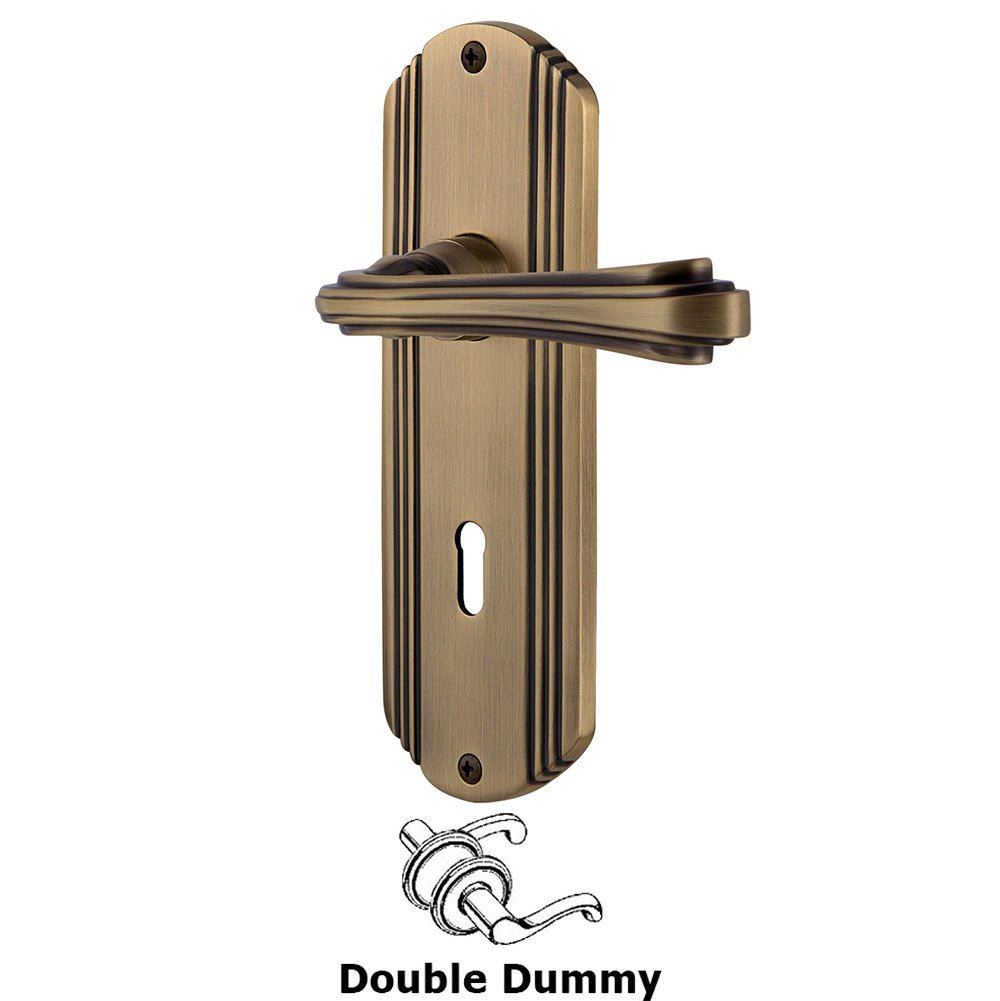 Deco Plate Double Dummy with Keyhole and  Fleur Lever in Antique Brass