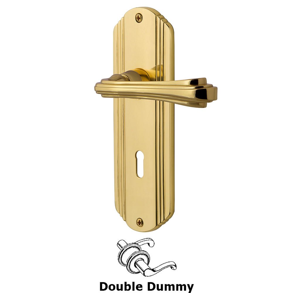 Deco Plate Double Dummy with Keyhole and  Fleur Lever in Polished Brass