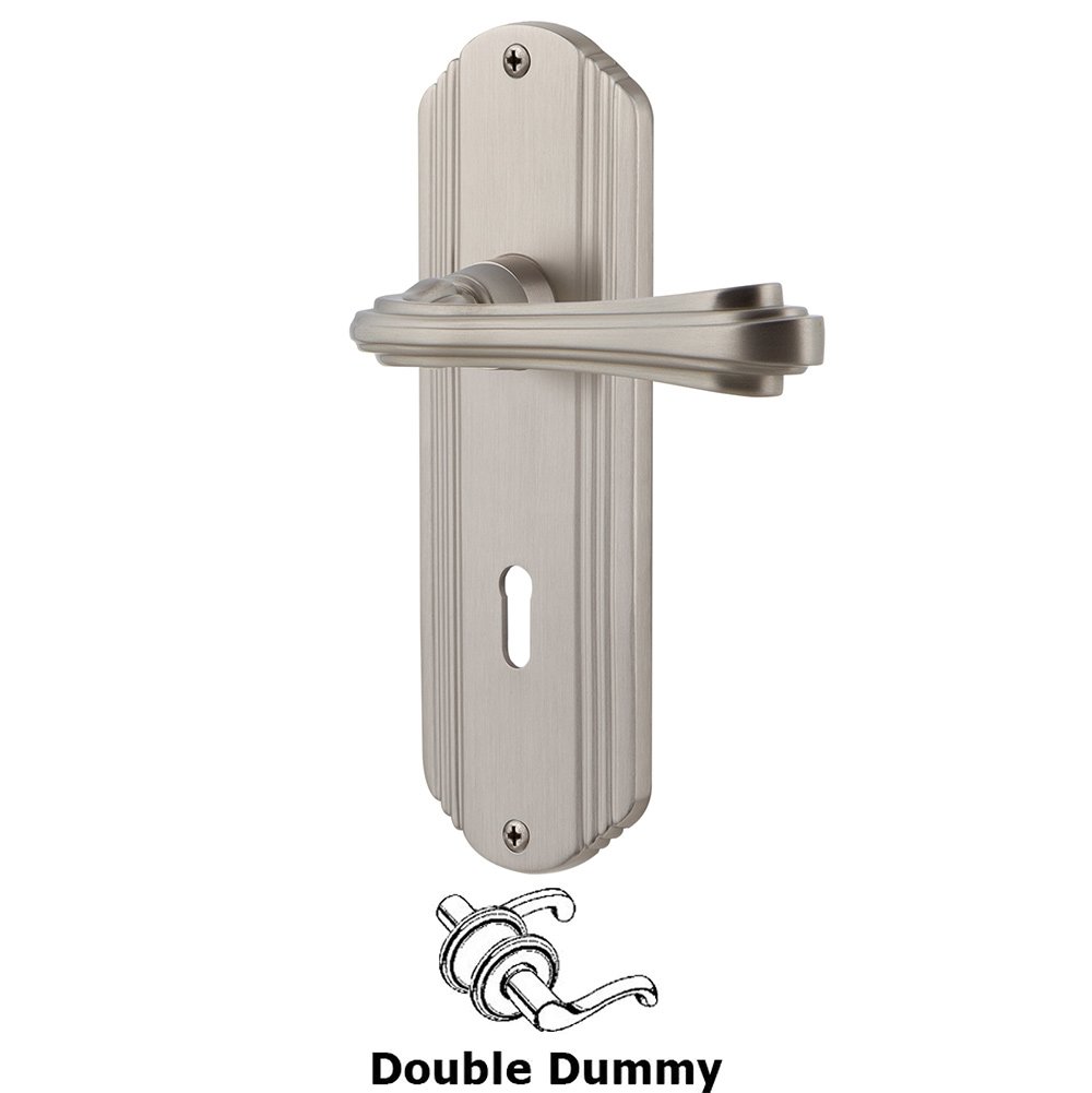 Deco Plate Double Dummy with Keyhole and  Fleur Lever in Satin Nickel