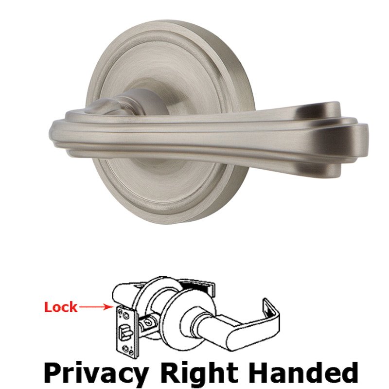 Classic Rose Privacy Right Handed Fleur Lever in Satin Nickel