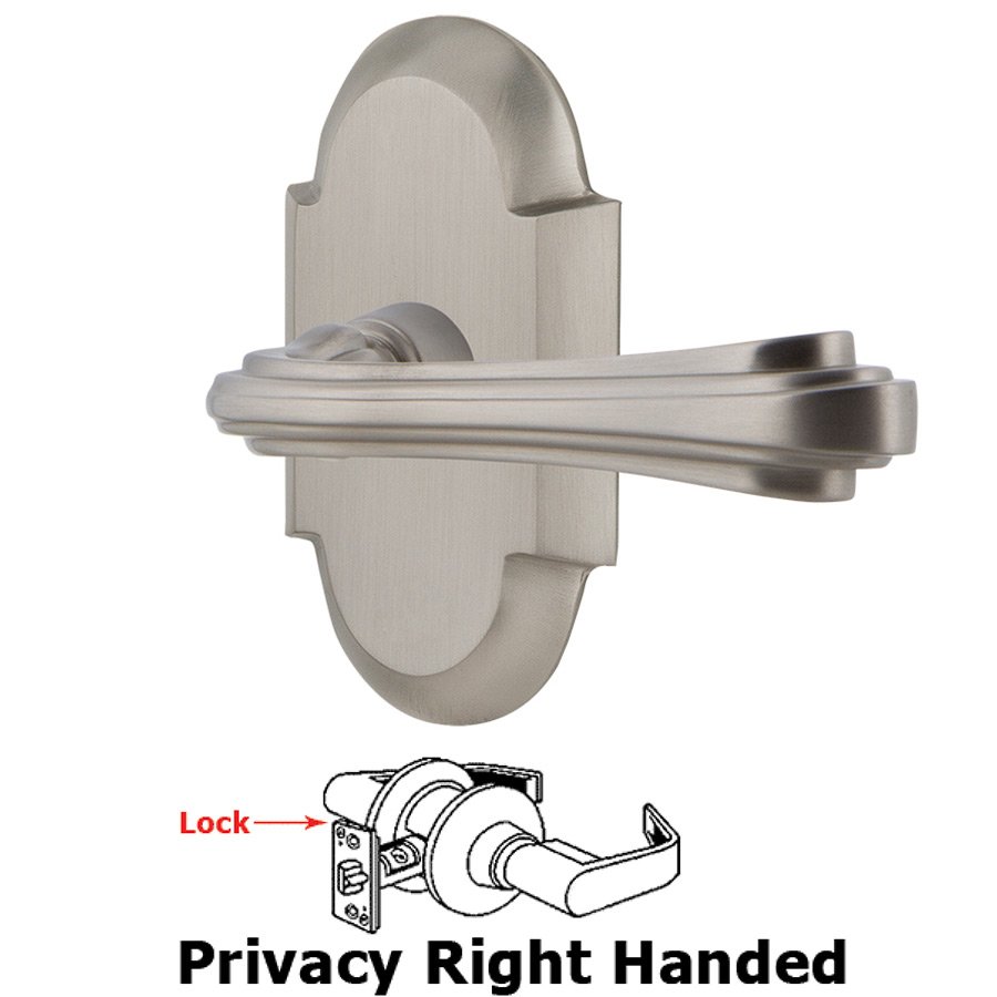 Cottage Plate Privacy Right Handed Fleur Lever in Satin Nickel