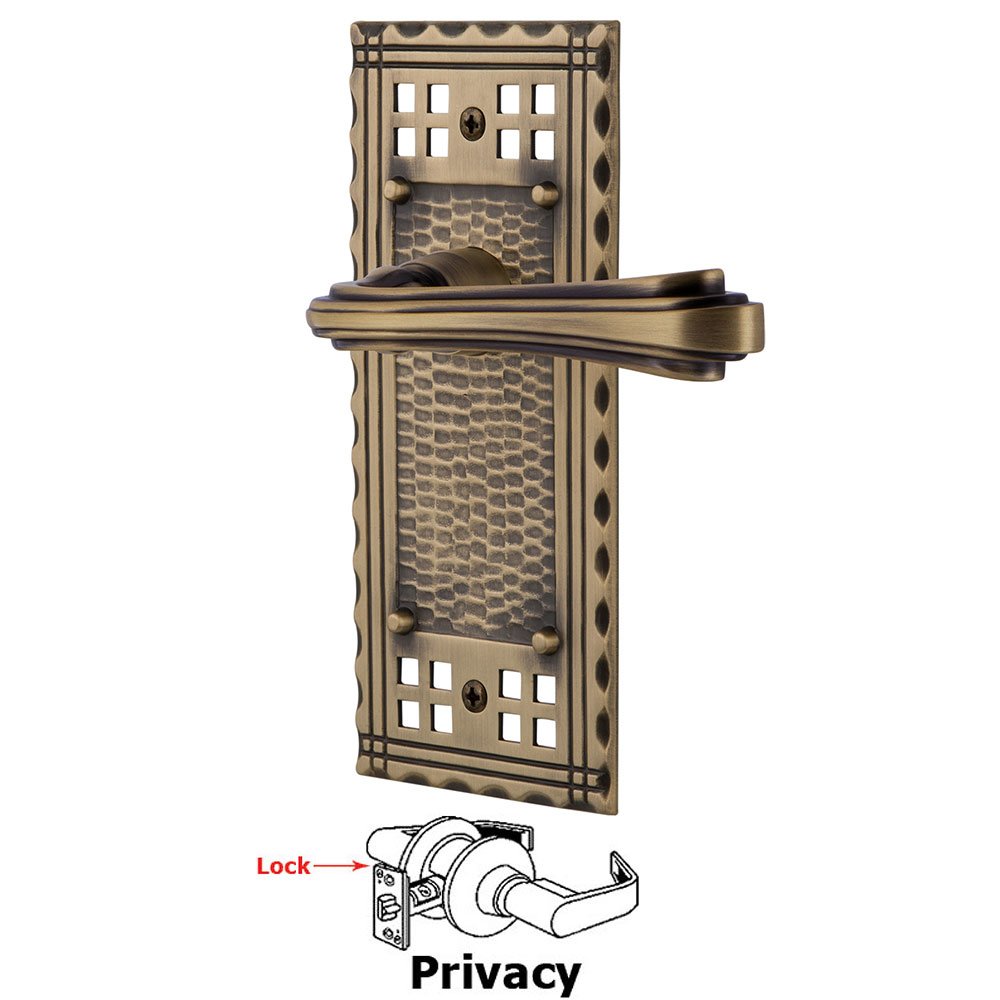 Craftsman Plate Privacy Fleur Lever in Antique Brass